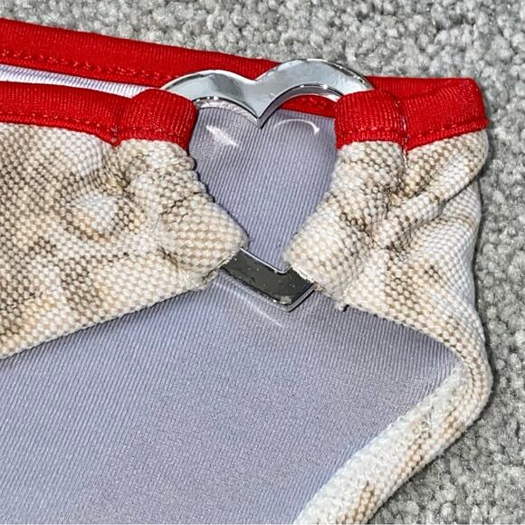 S AUTH VTG Christian Dior Tan Red Charm Trotter Logo Print Bikini Swimsuit - Picture 10 of 16